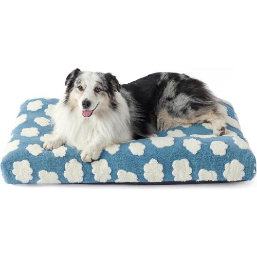 LE SURE Cute XL Dog Bed for Crate-Thick Shredded Chopped Foam Pet Bed as Gift for Indoor with Removable Washable Cover, Modern Fuzzy Plush & Anti Slip Bottom, Blue