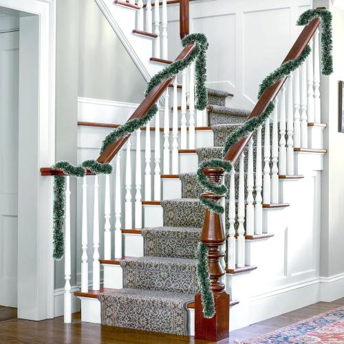 50 Ft Green Christmas Tinsel Garland Metallic Twist Shiny Garland for Xmas Christmas Tree Decorations, Holiday Home Party Supplies Indoor Outdoor Decor (Green)