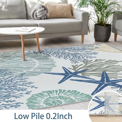 Tritard Coastal Area Rugs Nautical Beach Themed Non-Slip Machine Washable Rugs Modern Floor Carpet for Living Room Bedroom, 6x9, Blue