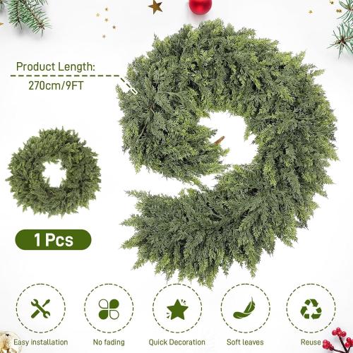 Christmas Garland, 9FT Real Touch Winter Pine Cedar Garlands for Indoor Home, Mantel, Staircase and Outdoor Decor - Perfect for Families Christmas Decorations (Christmas Cedar Garland, 9FT)