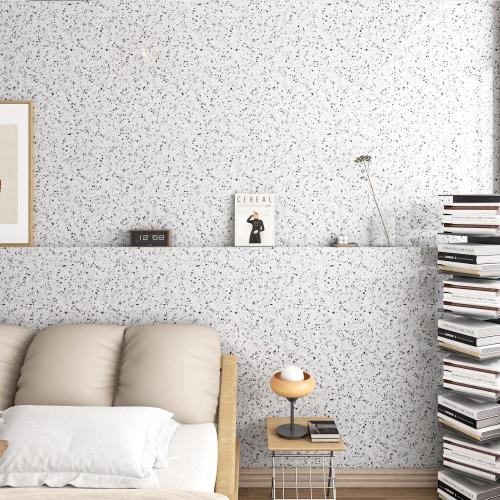 LaCheery 160x36 Terrazzo Countertop Contact Paper for Countertops White Granite Contact Paper for Kitchen Counter Top Peel and Stick Waterproof Self Adhesive Wallpaper for Bathroom Quartz Desk Table