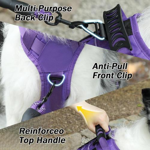 No Pull Tactical Dog Harness for Large Dogs, Escape Proof Molle Dog Vest Harness and Leash Set, Adjustable Military Service Dog Harness with Handle for Medium Large Dogs(Purple, L)