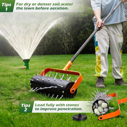 Walensee Rolling Lawn Aerator, Heavy Duty Manual Aerator Tool with 42 Spikes, Lawn Spike Aerator Roller with 71 Adjustable Handle, Soil Penetrator Push Lawn Aeration for Garden Yard Patio
