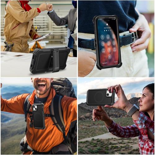 TUTUKII Magnetic for iPhone iPhone 15, 14 & 13 Case with Belt Clip Holster,Black