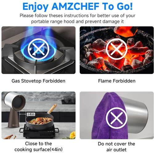AMZCHEF Desktop Range Hood 3 Speed Exhaust Fan with Low-Noise Operation, Large Removable Oil Cup & Detachable Aluminum Filter - Ideal for Small Kitchens, Indoor BBQ & Hot Pot