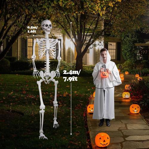 7.9ft Halloween Giant Skeleton, Tall Outdoor Skeleton with Full Body Posable Joints, Scary Plastic Large Skeleton for Halloween Haunted House Spooky Scene Decorations