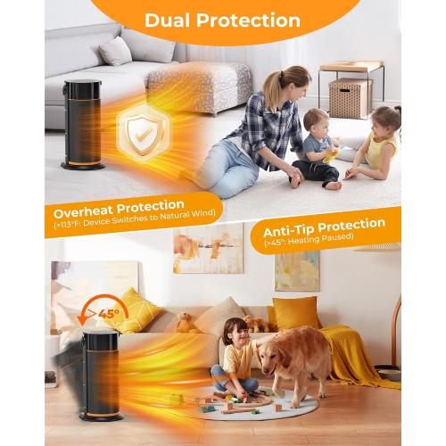 Portable Electric Space Heater - 1500W PTC Ceramic Fast Safety Heat Heaters with Remote, Timer, 70° Swing, LED Display and Child Lock for Office Bedroom Home Indoor Use