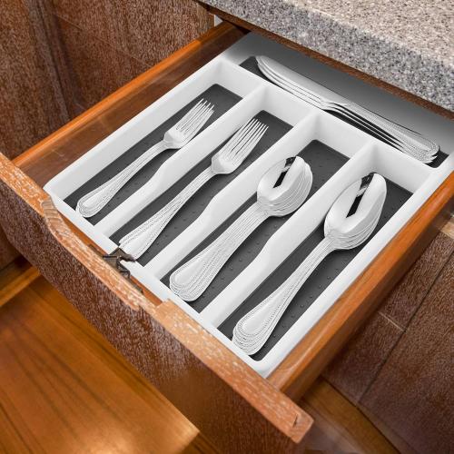 2 Pack HaWare Silverware Tray for Drawer with Five Sections, Flatware Organizer/Cutlery Holder with Soft Grip Lining and Non-slip Rubber Feet, Multi-Purpose Storage for Kitchen, Office, Bathroom Supplies