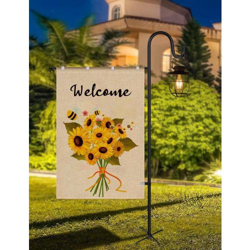 LOPANNY Large Garden Flag Holder Stand Pole for 28 x 40 Flags with Shepherds Hooks for Outdoor - Upgraded Sturdy 60 Inches Yard Flag Post Stake Perfect for Outdoor Decor(without Solar Lights & Flag)