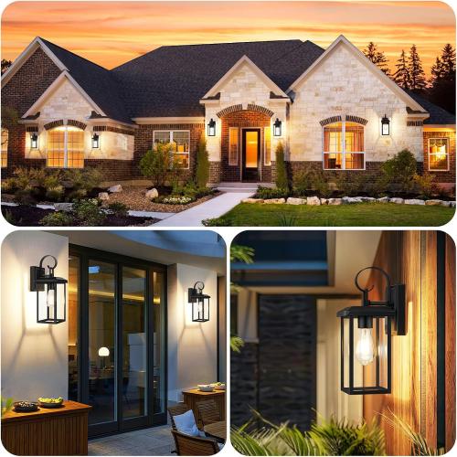 BesLowe 2-Pack 15” Outdoor Wall Light Fixtures, Black Modern Porch Sconces
