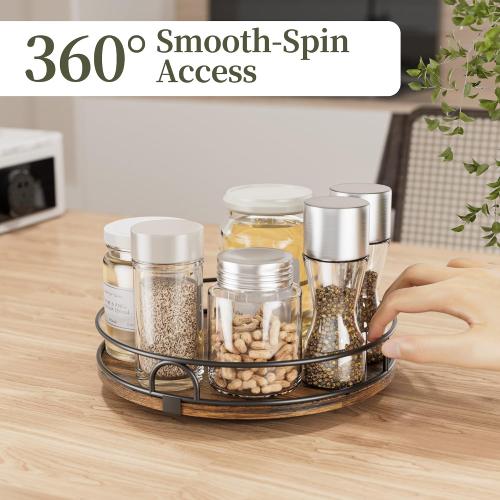 LAMU 11'' Rotating Lazy Susan Organizer, Wooden Lazy Susan Turntable