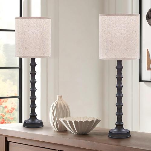 EUO Table Lamps Set of 2, 30.5 Tall Farmhouse Candlestick Lamps - Oil Rubbed Bronze Buffet Lamps with Oatmeal Linen Shade for Dining Room, Kitchen, Living Room