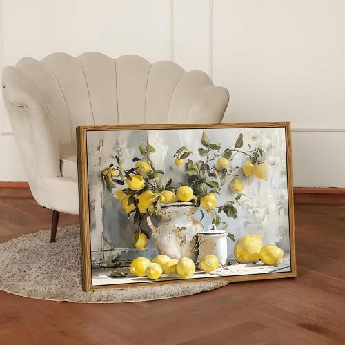 Framed Lemon Kitchen Wall Decor for Dining Room - Vintage Mustard French's Yellow Lemon Kitchen Wall Art, Rustic Oil Paintings Posters Prints for Bathroom Living Room Bedroom 16x24 inch