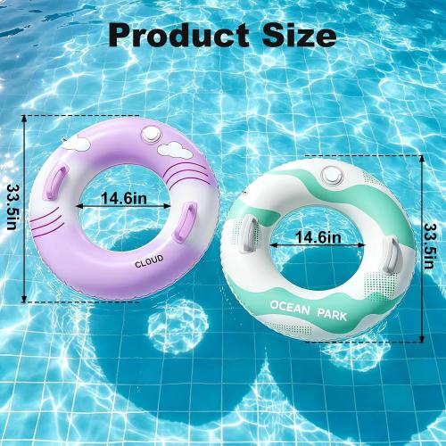 2 Pack Pool Floats for Kids & Adults Built-in Press Pump Inflatable Swim Rings with Handles, Water Tubes for Summer Beach Party Pool