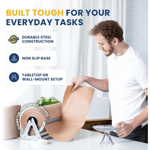 DIY Crew 36 Inch Paper Roll Dispenser and Cutter - Heavy-Duty Wall Mountable, Non Slip Tabletop - Kraft, Freezer, Butcher Paper - Up to 1000ft Rolls