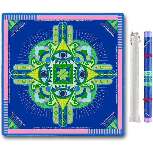 Neoprene Mahjong Mat with Rules (33 x 33), No Creases American Mahjong Mat, Anti-Slip & Noise Reduction Mahjong Learning Mat, Mahjong Mat Gifts for Women (Lucky Pink Blue)