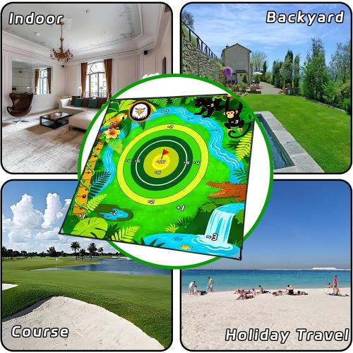 Battle Golf Pong Game Set,80”x80” Large Chipping Mat with Club,Play Outdoor-Indoor Sticky Golf for Adults,Portable Backyard Target Game for Men Friends Family