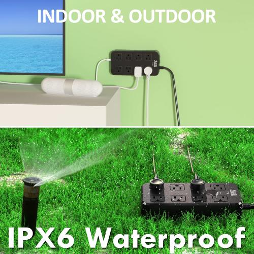 QIYUAN Outdoor Power Strip Weatherproof Waterproof 8 Outlet 3 USB 6FT | Outdoor Extension Cord with Multiple Outlets, Wall Mountable Outlet Extender Heavy Duty 13A for Patio Garden RV Christmas
