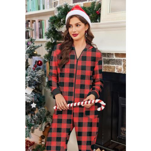 Size XXL Ekouaer Christmas Onesie Fleece Long Sleeve Hooded One Piece Pajamas for Women Zipper Pjs with Pocket