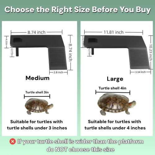 Turtle Basking Platform with Feeding Area,Turtle Basking Platform Large-with Two Strong Vacuum Suction Cups and Support Base,Suitable for Deep-Water and Semi-Aquatic Turtles (Black, Large)