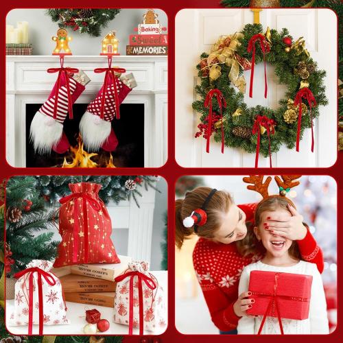 24 PCS Velvet Christmas Tree Bows，Christmas Wreath Bows,Rustic Crafts Gift Bows for Christmas Tree Indoor Outdoor Decoration(3/8'' Wide, 5 * 7 inch) (Red)