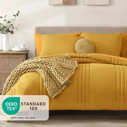 Monbix Full Comforter Set - 7 Pieces Bright Yellow Bed in a Bag Full Size Bedding Sets with Comforters, All Seasons Down Alternative Comforter with Sheets,Pillowcases & Shams