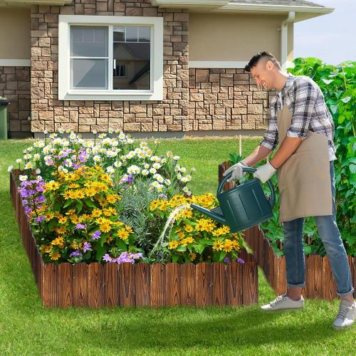 Rustic Pine Wood Garden Fence - 26.2ft Total Length (2pcs 13.1ft L*12in H) Easy to Install Sturdy Wooden Landscape Edging Border, No Fading Planter Fencing for Yard Flower Bed Lawns Pathway Tree