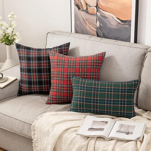 MIULEE Christmas Set of 2 Scottish Tartan Plaid Throw Pillow Covers Farmhouse Classic Decorative Outdoor Square Cushion Cases for Home Decor Sofa Couch 18x18 Inch, Red