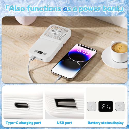 Handheld Portable Fan with Ice Cooler,6 in 1 7000mAh USB Rechargeable Foldable Personal Hand Held Fan,Power Bank, LED Display, 5 2 Speeds for Travel/Summer/Concerts/Lash, Gifts for Men Women
