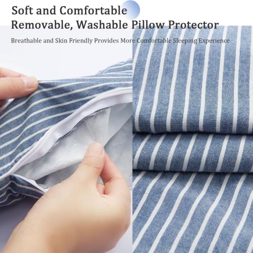 Buckwheat Neck Pillow for Sleeping, Firm Buckwheat Hulls Filling Bone Pillow, Comfortable Neck Support for Neck Pain Relief, Cervical Roll Pillow for Back Sleeping, Blue 19X7