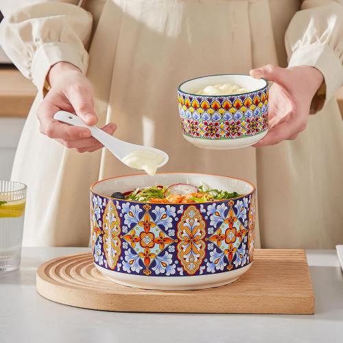 vancasso Serving Bowls with Lids Set of 4, Ceramic Nesting Mixing Bowls for Food Storage, Prep and Stackable, Dishwasher & Microwave Safe Gift Set