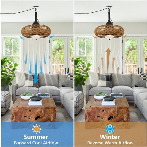 Airposta Waterproof Outdoor Ceiling Fan with Lights Remote Control, Wet Rated Gazebo Fan with 3 Color Temperatures&Dimmable LED Light, Boho Rattan Plug in Ceiling Fan for Indoor Bedroom/Outdoor Patios