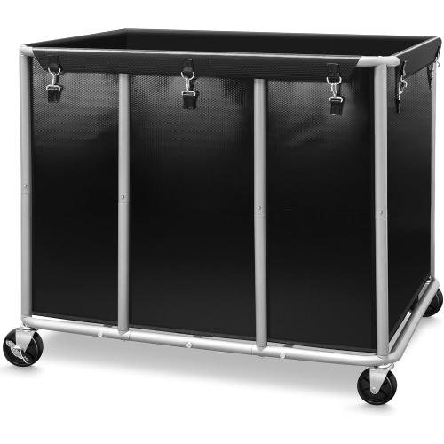 STORAGE MANIAC Commercial Laundry Cart with Wheels 420L Sturdy Steel Frame Heavy Duty Rolling Laundry Hamper on Wheels Big Laundry Basket with Removable Waterproof Liner Bag, 400 lbs Load, Black