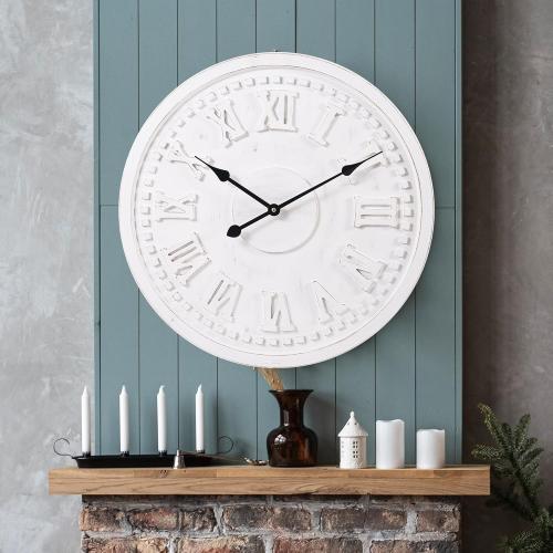 Vintage Wall Clock with Roman Numerals – 24, 30, 36 – Quartz Movement, Black Hands, Distressed Finish, MDF Wood Veneer – Elegant Home Decor