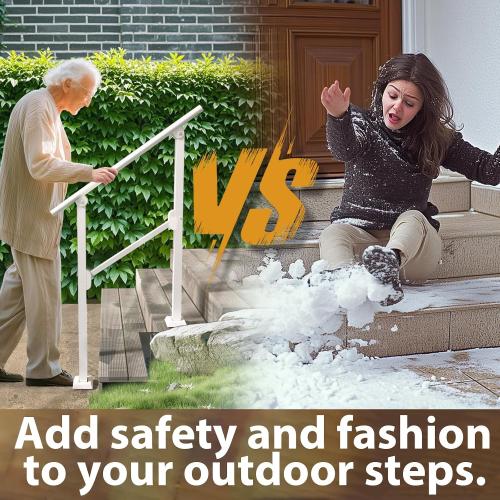 Hand Rails for Outdoor Steps, 2 Step Handrail Outdoor with Installation Kit, Railings for Outdoor Steps, Porch Handrail & Indoor Stair Safety Stair Railing Kit for Deck Gates Porch Concrete