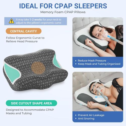 Elviros CPAP Pillow for Sleeping, Ergonomic Adjustable Height Neck Support Memory Foam Bed Pillow for CPAP Users with Sleep Apnea, Suitable for Side and Back Sleepers