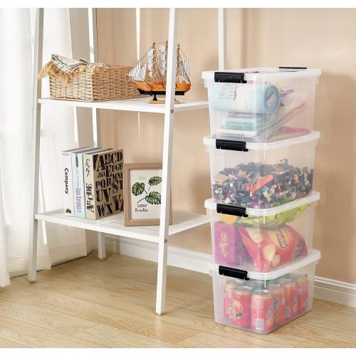 Clear Storage Latch Box 12 Quart, Plastic Organizing Box/Bin with Lid and Black Handles, 6-Pack