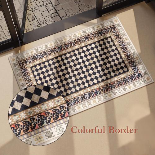Wonnitar Washable 3x5 Checkered Kitchen Rug, Black and Brown Trellis Rugs for Bedroom, Stain Resistant Non Slip Funky Carpet Throw Rugs for Bathroom Entryway Laundry Living Room Home Decor(Black,3x5)