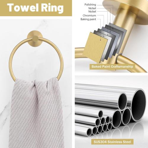 Brushed Gold Towel Bar Set 10 Pieces Bathroom Hardware Accessories Set Towel Rack Set for Bathroom SUS304 Stainless Steel Toilet Paper Holder Wall Mounted, 23.6 Inch