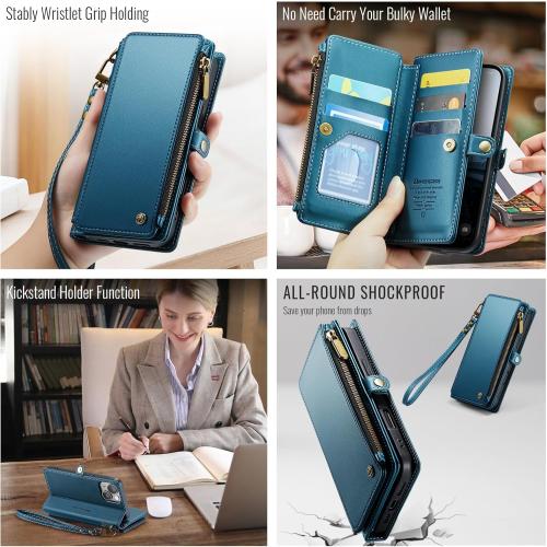 Defencase for iPhone 15 Wallet Case with RFID Blocking Card Holder, Blue