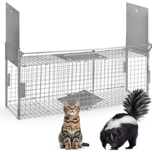 Squirrel Trap 32in - Live Animal Cage with Dual-Door Metal Cage Trap Up to 13Pounds, Large Humane Cat Trap for Outside(31.5 * 10 * 9.44in)