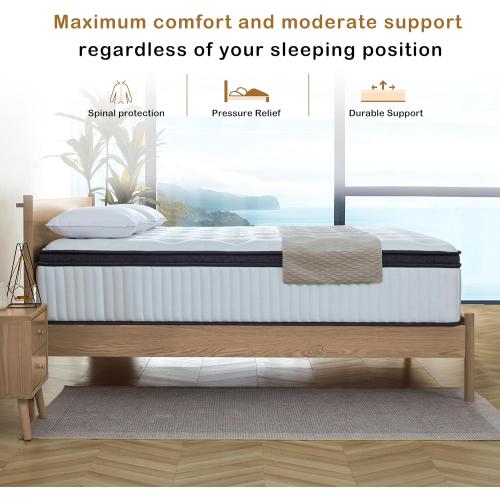 Twin Mattress, 10 Inch Innerspring Hybrid Mattress in a Box with Gel Memory Foam, Individually Wrapped Encased Coil Pocket Spring Mattresses, Pressure Relief, Medium Firm Support,39*75*10