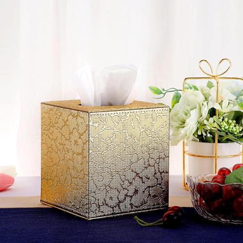 Sumnacon Square Leather Tissue Box Cover - Stylish Cube Tissue Box Holder with Magnetic Bottom, Decorative PU Tissue Box for Vanity Dresser Night Stand Table Countertop Home Office Car, Gold
