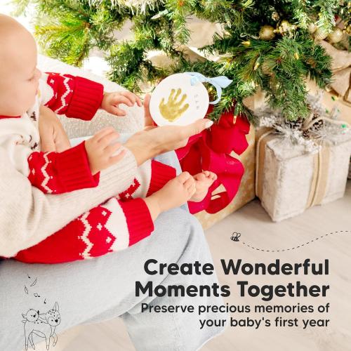 Baby Hand and Footprint Kit Girls, Boys - Personalized Baby’s First Christmas Ornament Kit, Newborn Christmas Gifts for New Mom, Cute Shower Gifts, Easy to Use Handprint Ornaments(Gold Paint, Cherish)