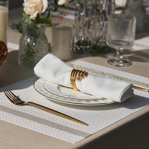 Leetaltree Sparkling White Vinyl Woven Placemats Set of 4 - Washable Dining Table Placemats Striped, Suitable for Wedding, Anniversary, Daily Use - Sparkling Table Decor