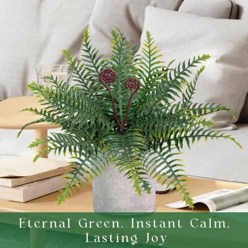 Artificial Boston Fern Potted Plants 15'' Fake Greenery Shrubs Plants in Pot for Home Office Living Room Desk Shelf Inddor and Outdoor Decoration