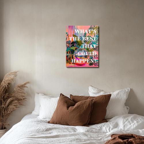 JWVK What's the Best that Could Happen Sign Canvas Wall Art Prints, Eclectic Home Decor, Trendy Funky 70s Retro Disco Ball Inspirational Positive Wall Decor Posters for Home Office, 11x14 Inch Framed