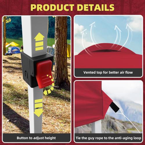 10x10 Pop Up Canopy Tent Party Tent Commercial Instant Canopies Shelter with Heavy Duty Roller Bag, Bonus 4 Sand Bags (Red)