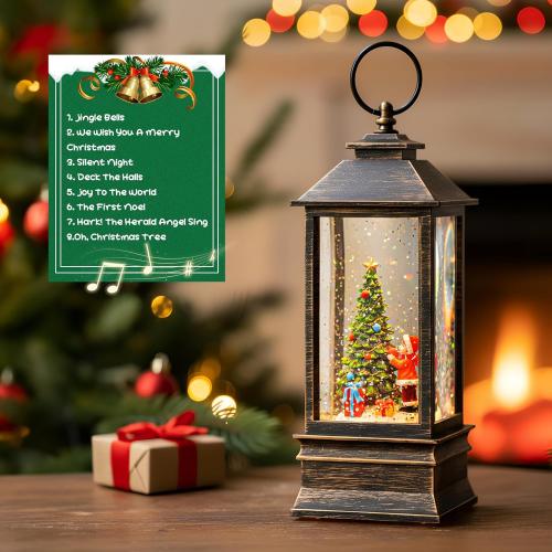 10'' Snow Globe Christmas, Musical Lighted Water Lantern with Swirling Glitter Decoration for Christmas Home, Living Room, Battery Operated or USB Powered (Christmas Tree)