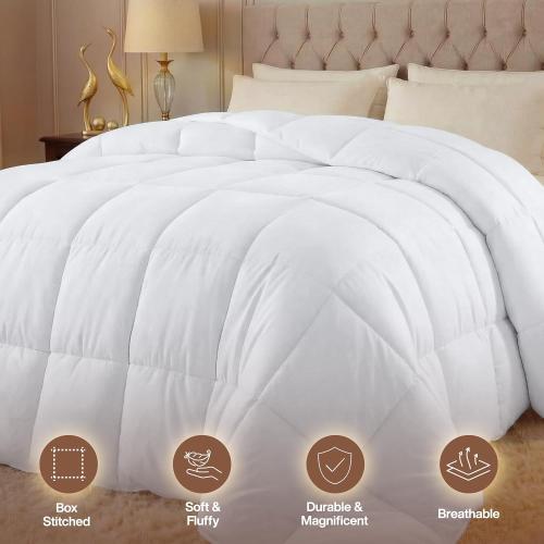 Bedding Queen Comforter Duvet Insert, Quilted White Comforter with Corner Tabs, Box Stitched Down Alternative Comforters Queen Size